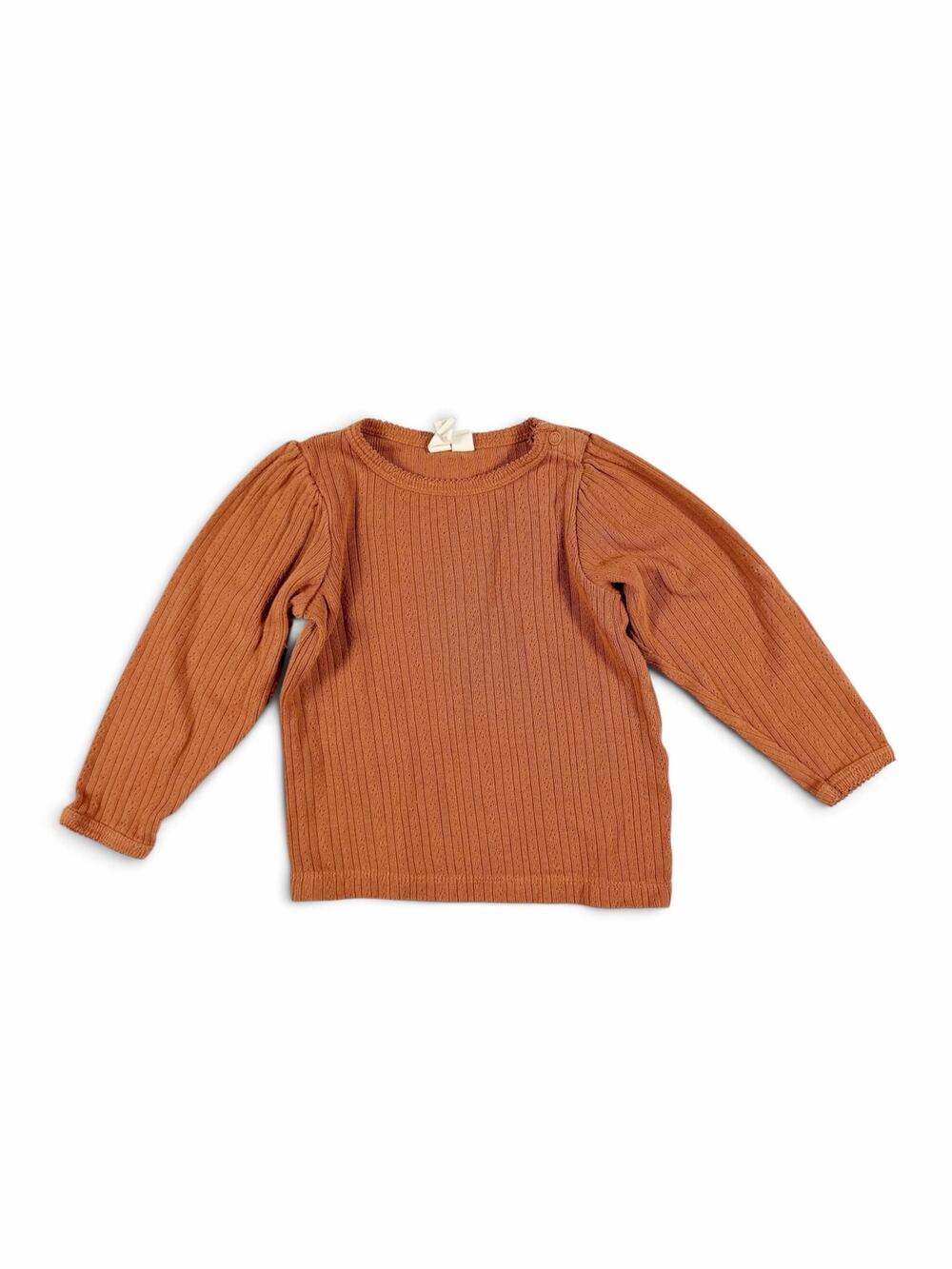 Little Cotton Clothes Pointelle Puff Sleeve Top Rust Brown Size 6-7